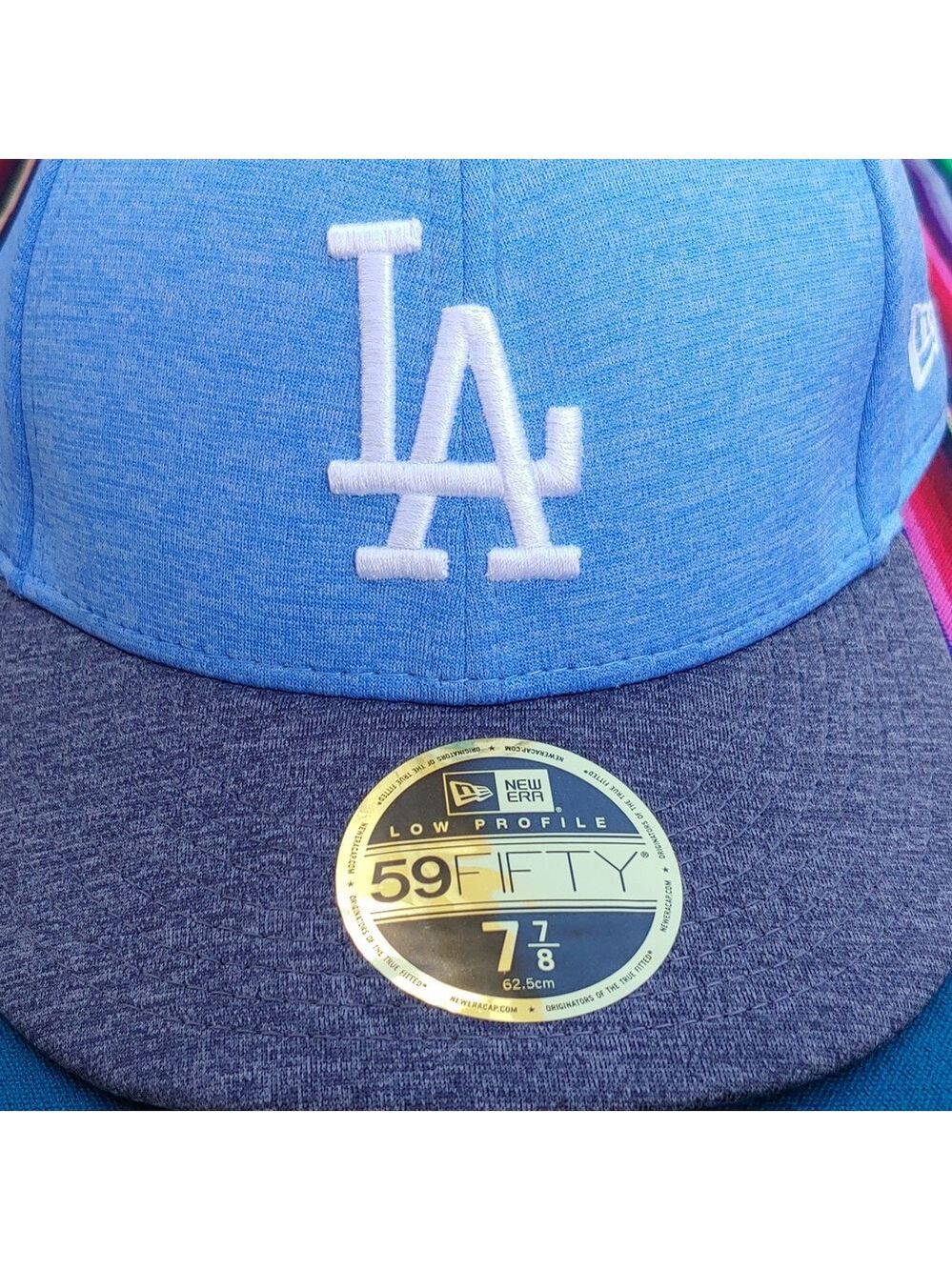 New Era Dodgers 59FIFTY Low Profile 7 7/8 Fitted Baseball Cap Light-Dark Blue - Picture 6 of 16